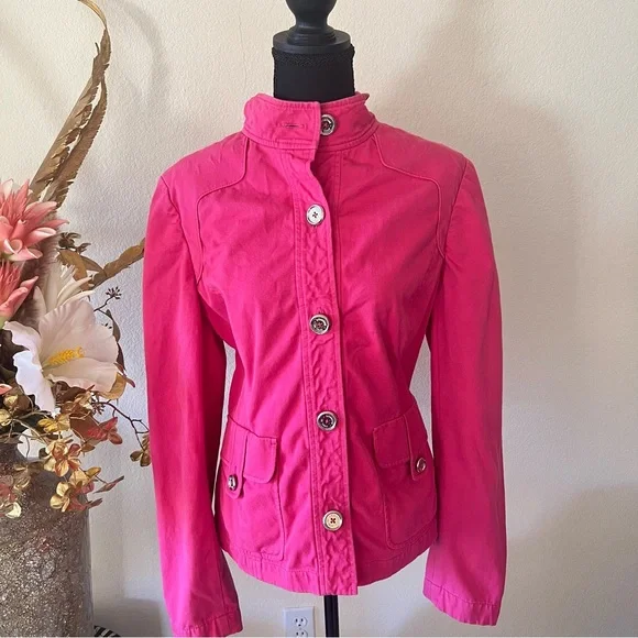 Jones New York Stretch Hot Pink Button Up Jacket w Front Pockets - Picture 2 of 10